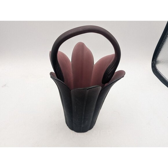 MIKASA JAPAN FROSTED DEEP PLUM PURPLE PETAL VASE w Handle - Picture 3 of 13